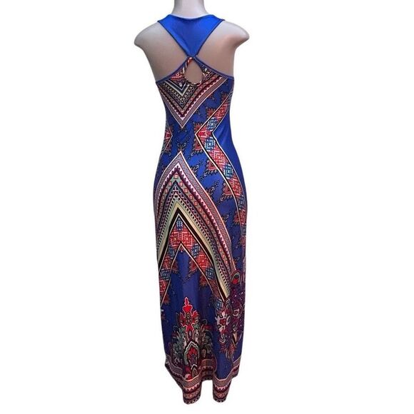 Boho Tribal Maxi Dress Women's S/M Multi Geometric V-neck Sleeveless Racerback - Picture 6 of 12